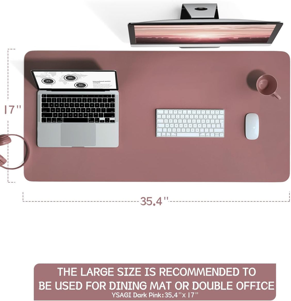 Non-Slip Leather Desk Pad L Size, Waterproof Laptop Computer Desk Keyboard Mat, Table Protector Blotter Mat, Large Mouse Pad for Office/Work/Home/Decor(Dark Pink, 35.4" X 17")